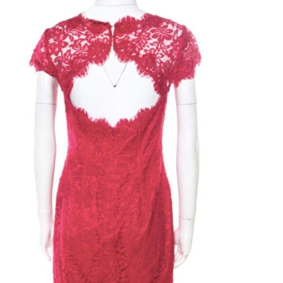 Monique Lhuillier Pink Floral Lace Scalloped Trim Cut Out Back Detail Dress - Picture 2 of 2